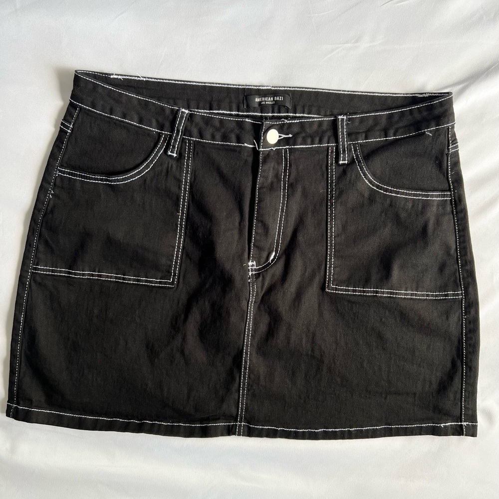 American Bazi Black Denim Mini Skirt with White Stitching Size 2X